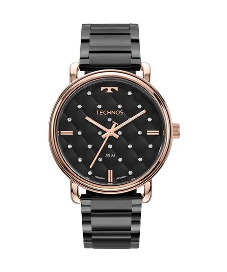 relógio feminino technos 2039cp5p analógico preto UNICO