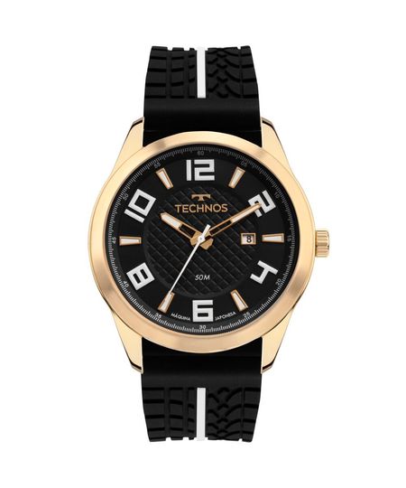 kit relógio masculino technos 2115tvvk2p analógico calendário dourado UNICO