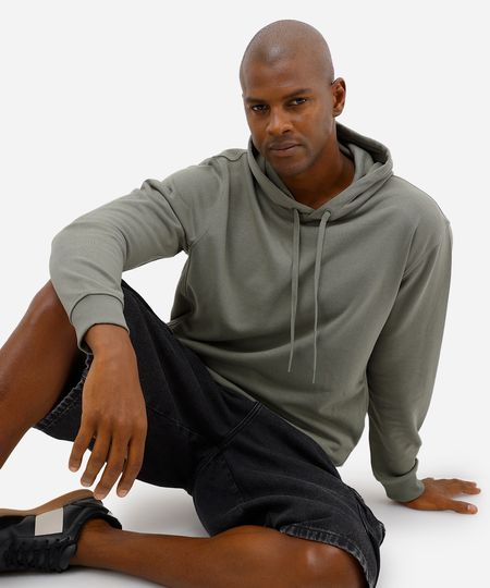 blusão básico masculino de moletom sem felpa com capuz verde P blusão básico masculino de moletom sem felpa com capuz verde P