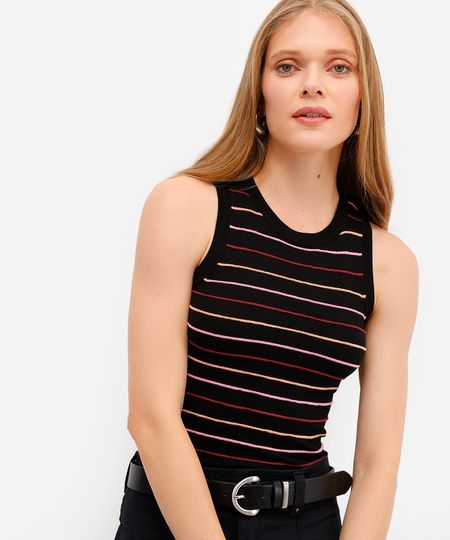 regata feminina de tricot listrada preta PP regata feminina de tricot listrada preta PP