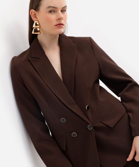 blazer feminino de alfaiataria marrom PP