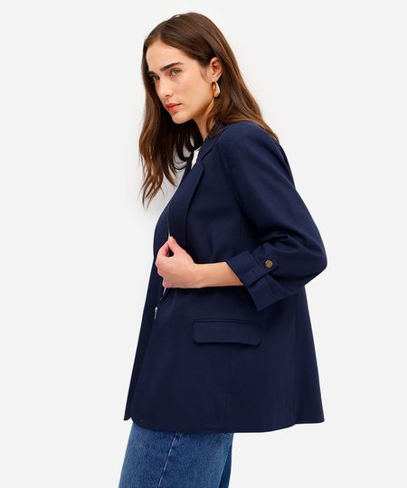 blazer feminino de alfaiataria com linho azul GG