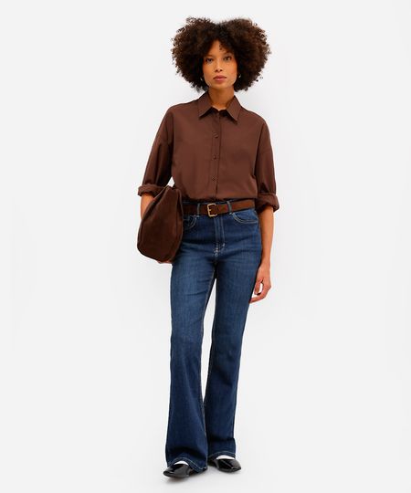calça flare feminina jeans cintura alta azul 34