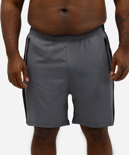short plus size com elástico e tela esportivo ace cinza GG1