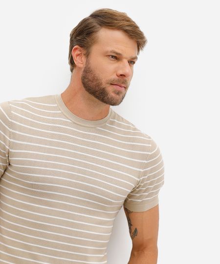 camiseta masculina de tricot listrada bege G