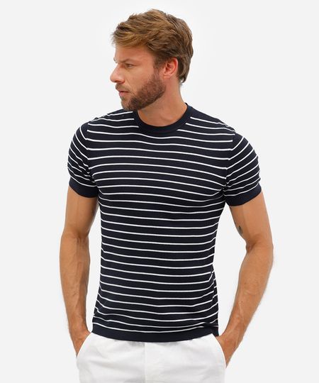 camiseta masculina de tricot listrada azul M