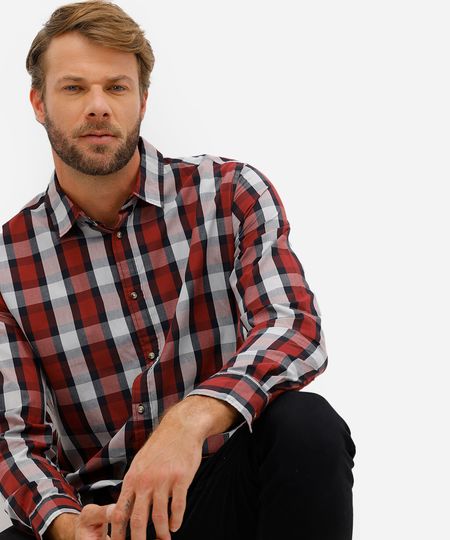 camisa comfort masculina manga longa xadrez vermelha P camisa comfort masculina manga longa xadrez vermelha P