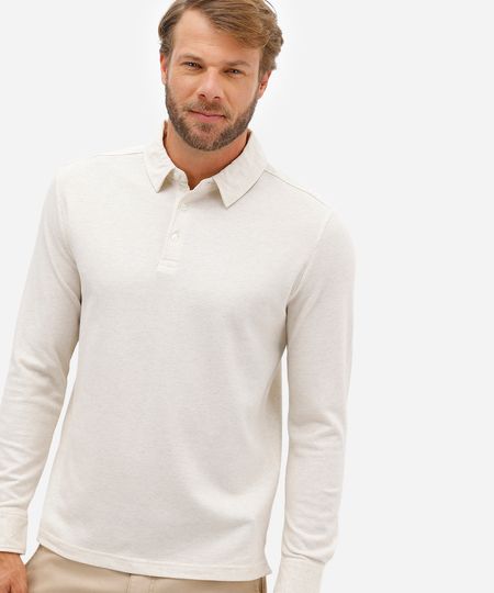 polo masculina de algodão manga longa texturizada off white P