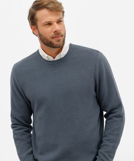 suéter masculino de tricot canelado azul P