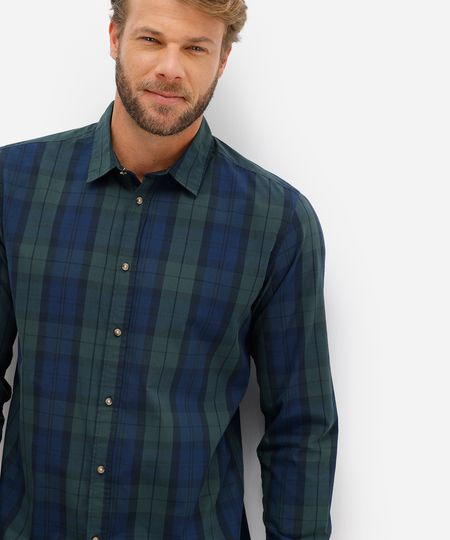 camisa comfort masculina manga longa xadrez verde P camisa comfort masculina manga longa xadrez verde P