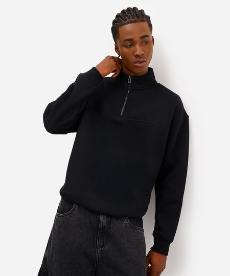 blusão masculino de moletom felpado com zíper preto P blusão masculino de moletom felpado com zíper preto P