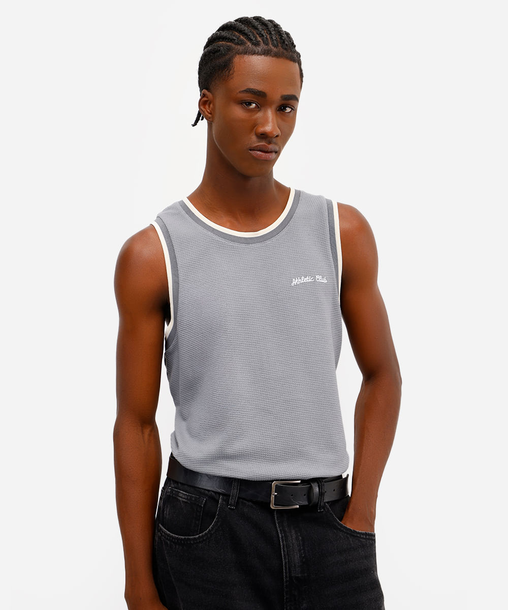 regata de algodão texturizada athletic club bicolor azul