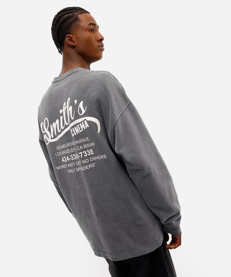 blusão masculino de moletom oversized estampado cinza M blusão masculino de moletom oversized estampado cinza M