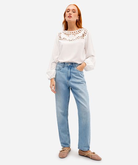 calça mom feminina jeans cintura alta azul 46 calça mom feminina jeans cintura alta azul 46