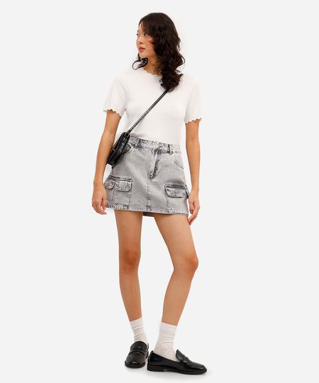 saia cargo feminina jeans cintura média cinza 34