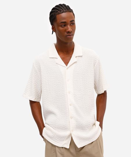 camisa masculina manga curta texturizada off white P