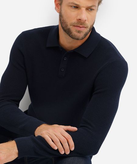 polo masculina de tricot manga longa azul P