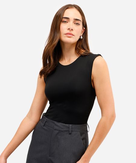 body feminino de poliamida franzido com recorte preto PP