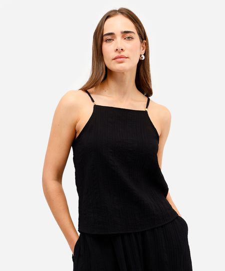 regata feminina texturizada decote quadrado preta PP regata feminina texturizada decote quadrado preta PP