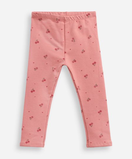 calça legging infantil floral rosa 3-6