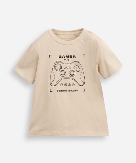 camiseta infantil manga curta game minimalista bege 8