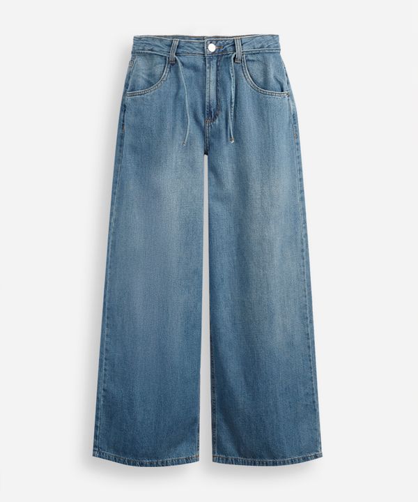 calça jeans wide leg infantil com cordão para amarração azul 16