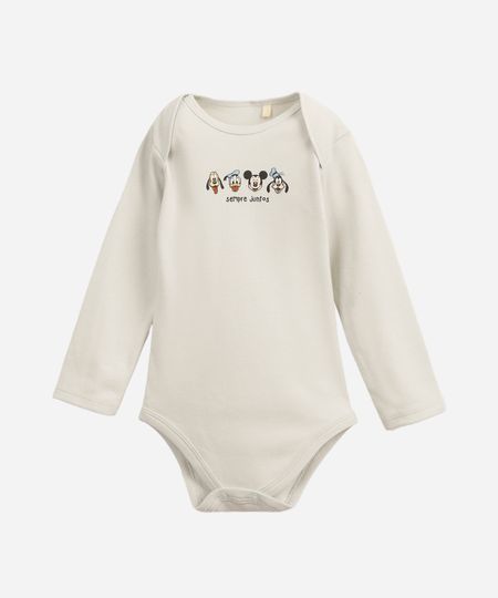 body infantil de algodão manga longa  mickey e amigos verde 18-24