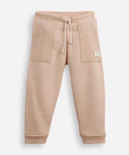 calça de moletom infantil texturizada bege 3-6