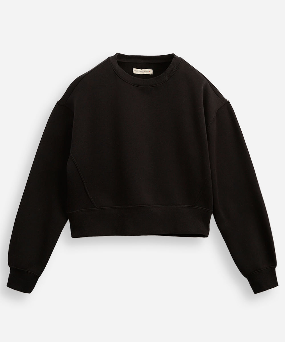 blusão de moletom juvenil básico com recorte preto