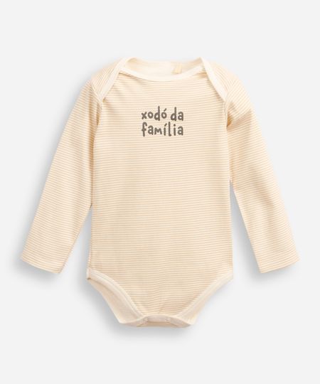 body infantil de algodão manga longa listrado bege 3-6 body infantil de algodão manga longa listrado bege 3-6