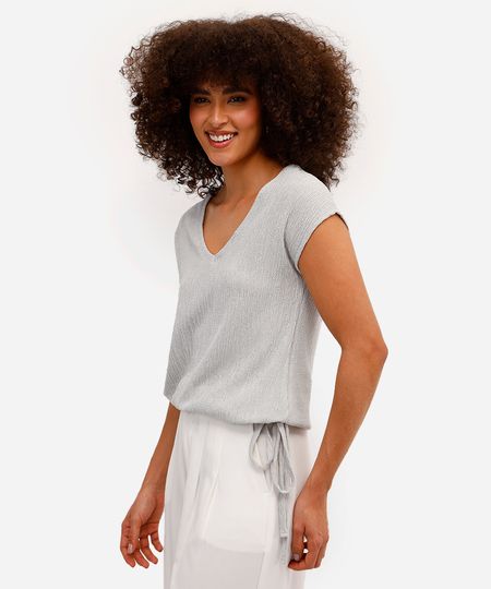 regata feminina com amarração texturizada cinza G regata feminina com amarração texturizada cinza G