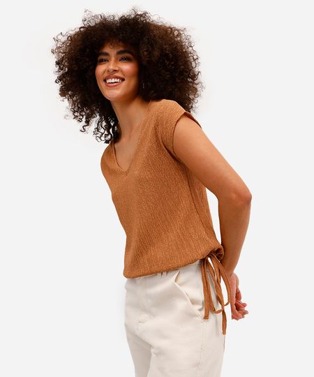 regata feminina com amarração texturizada marrom GG regata feminina com amarração texturizada marrom GG