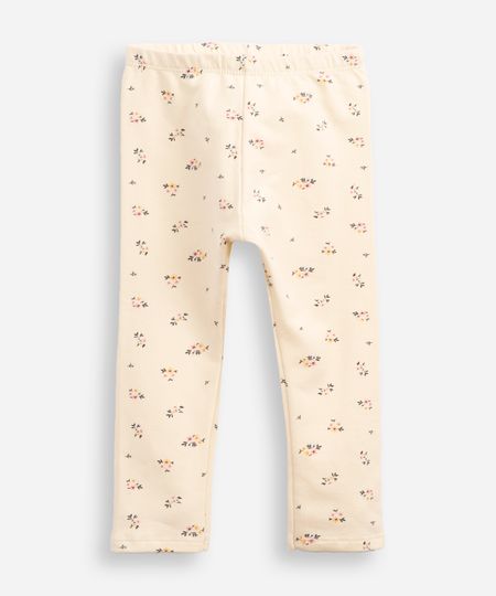 calça legging infantil floral bege 9-12