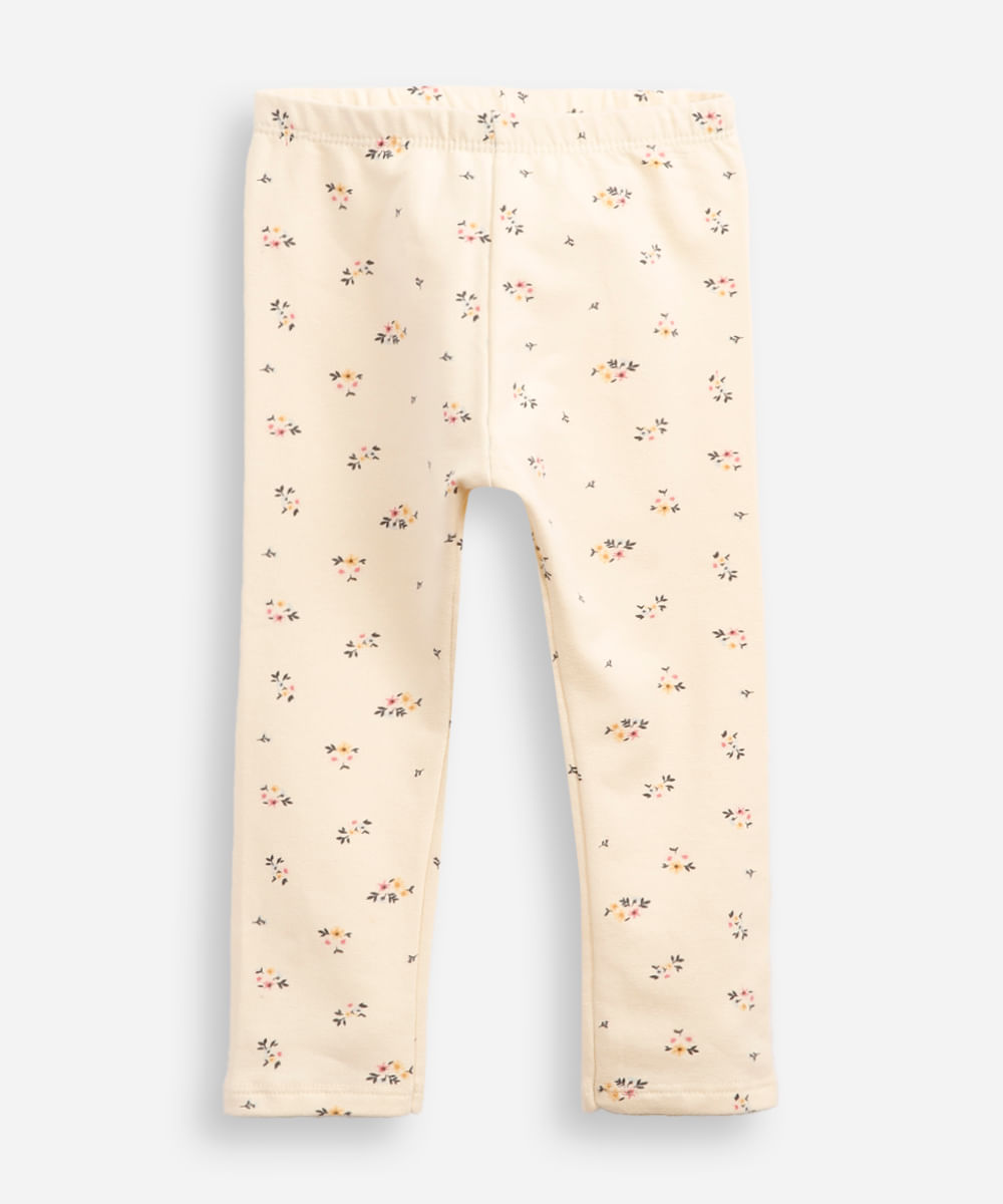 calça legging infantil floral bege