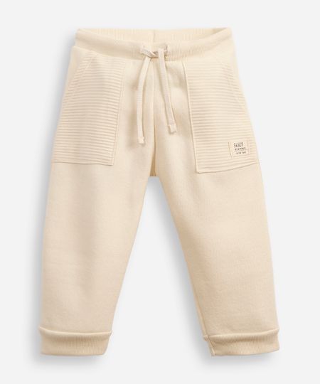 calça de moletom infantil texturizada bege 6-9