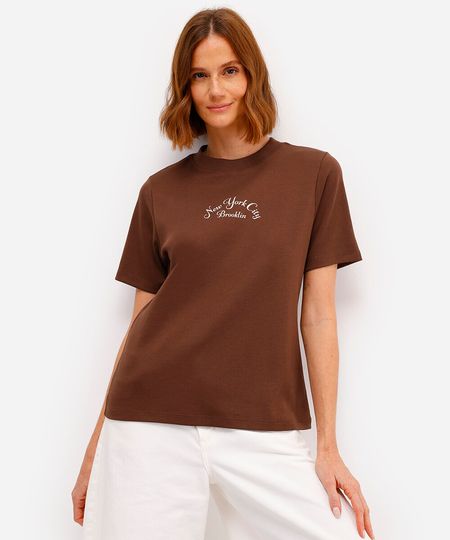 camiseta feminina de algodão peruano estampada marrom M camiseta feminina de algodão peruano estampada marrom M