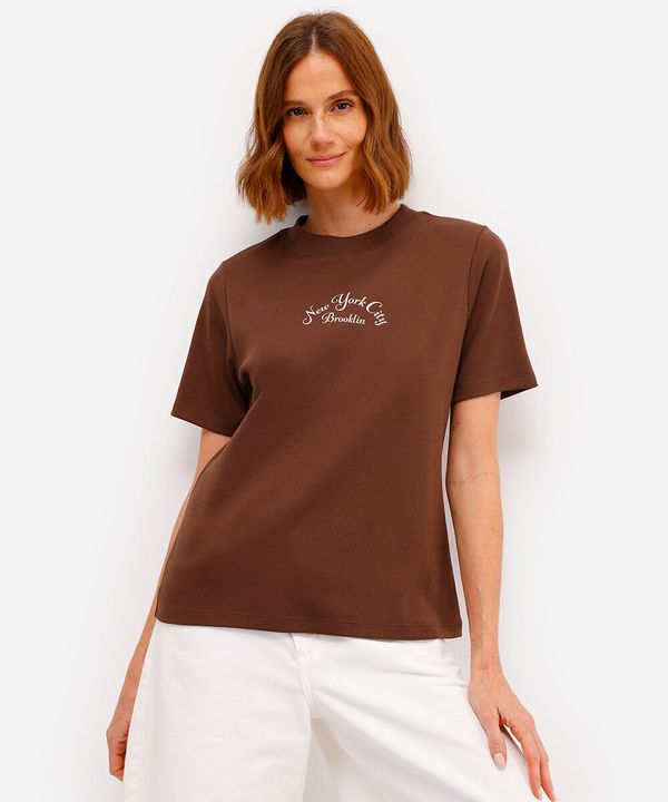 camiseta feminina de algodão peruano estampada marrom M