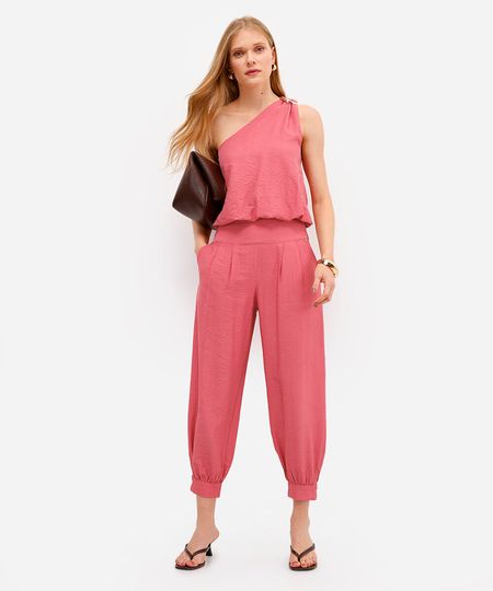 calça feminina de viscose com pregas texturizada rosa 38 calça feminina de viscose com pregas texturizada rosa 38