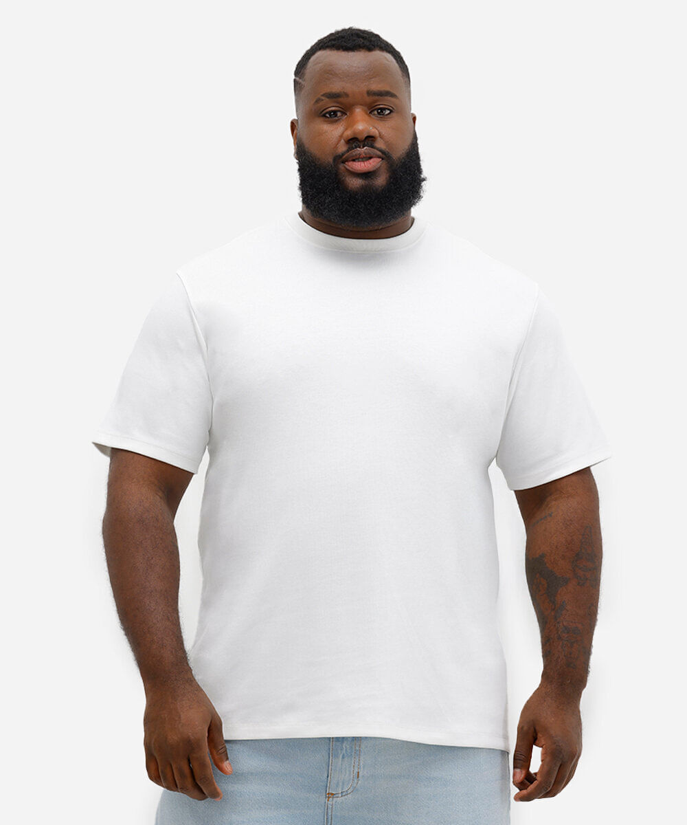 camiseta de algodão peruano bold plus size branca