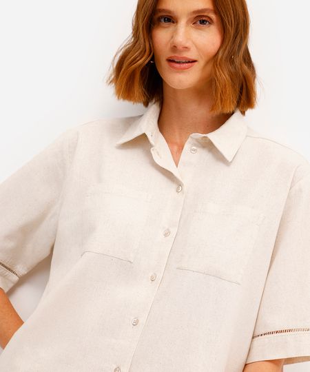 camisa feminina com linho oversized bege PP camisa feminina com linho oversized bege PP