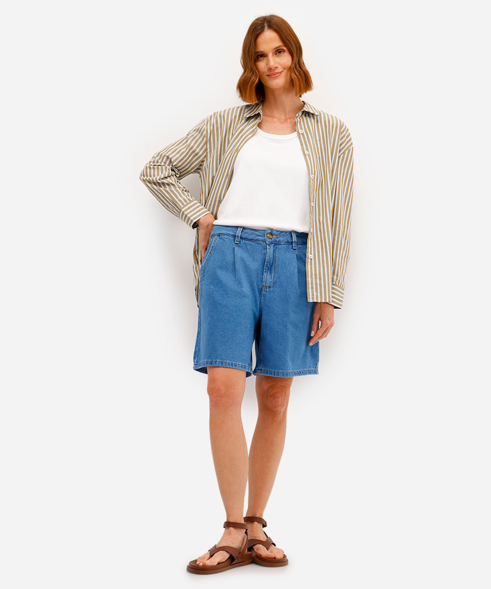 bermuda feminina jeans cintura alta azul