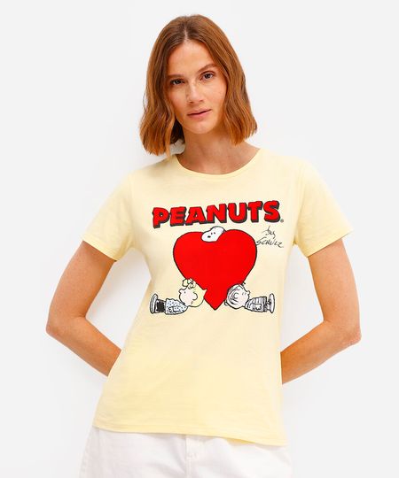 camiseta feminina de algodão snoopy texturizada amarela P camiseta feminina de algodão snoopy texturizada amarela P