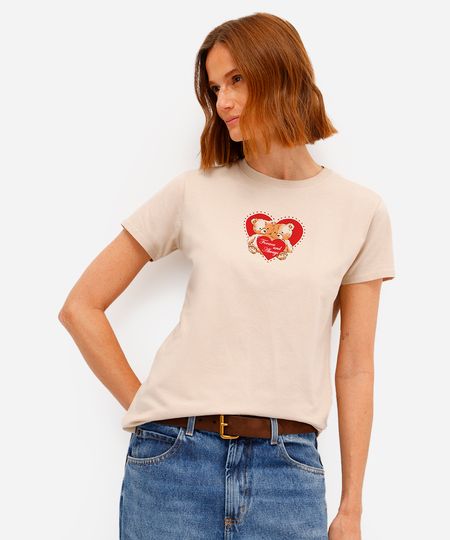 camiseta feminina de algodão forever and always bege PP