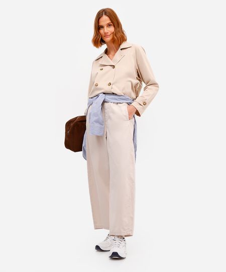 calça baggy feminina de algodão cós elástico bege 34 calça baggy feminina de algodão cós elástico bege 34