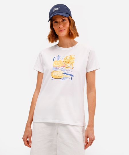 camiseta feminina de algodão café da manhã off white PP camiseta feminina de algodão café da manhã off white PP