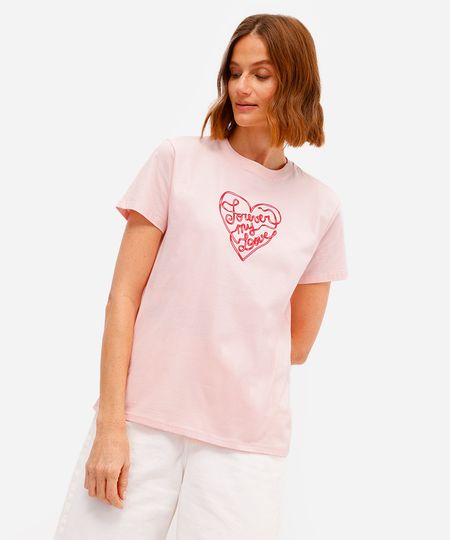 camiseta feminina de algodão forever my love rosa PP