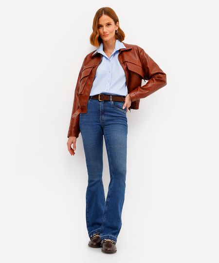 calça boot cut feminina jeans cintura alta azul 34