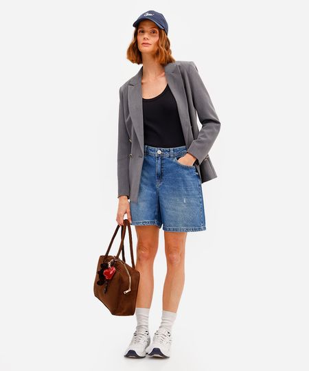 bermuda feminina jeans cintura média azul 36