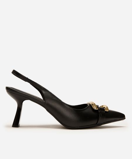 scarpin bico fino feminino com fivela oneself - preto 35