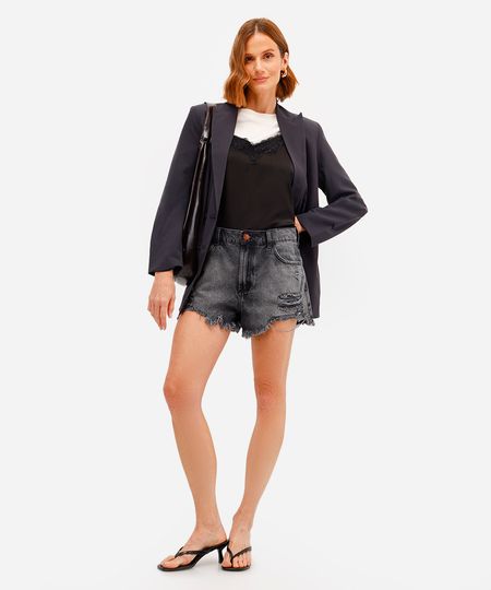 short feminino jeans destroyed preto 34
